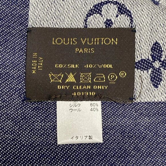 LOUIS VUITTON Shawl Monogram Denim Blue - Scarf Silk Wool 525-080125 - Picture 7 of 8